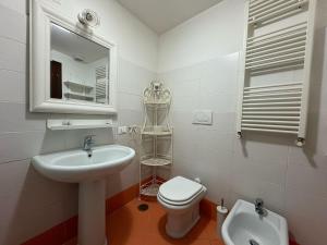a bathroom with a sink and a toilet and a mirror at Alloggio turistico La casetta di Piazza Roma in Bracciano