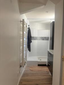 a bathroom with a walk in shower and a sink at Petite halte à Volnay in Volnay +7 photos