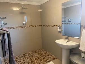 a bathroom with a sink and a mirror at Springbok Guest Farm in Springbok
