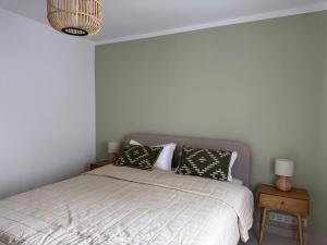 a bedroom with a bed with two pillows at Cazare Târgu Secuiesc in Târgu Secuiesc