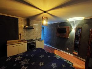 a kitchen with a stove and a sink in a room at Donde PATO in Iquique