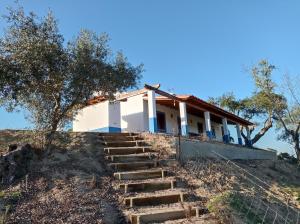 a house on top of a hill with stairs at Typical Alentejo House in Mora