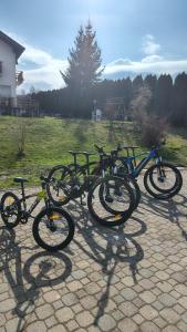 a row of bikes parked next to a field at The Brothers House Bran in Bran