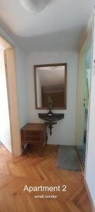 a bathroom with a sink and a mirror at 10Forward apt2 in Bitola