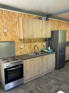 a kitchen with a stove and a sink and a refrigerator at David's House in Ndërlysaj