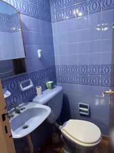 a blue bathroom with a toilet and a sink at La Mary duplex in Federación +14 photos