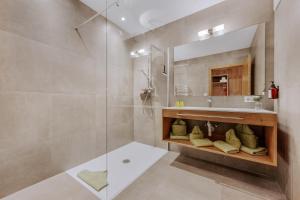 a bathroom with a shower and a sink at Apartment Waldesruh in Oetz +44 photos