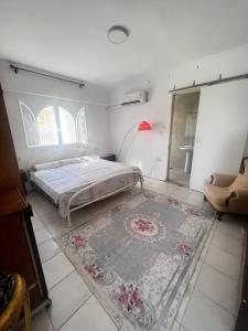 a bedroom with a bed and a rug on the floor at Krir city villa in Alexandria +8 photos