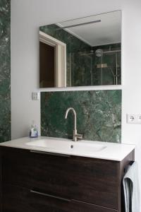 a bathroom with a sink and a mirror at Hannes in Schagen