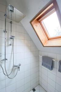 a bathroom with a shower and a window at Kulturgutleben in Möllenbeck +102 photos
