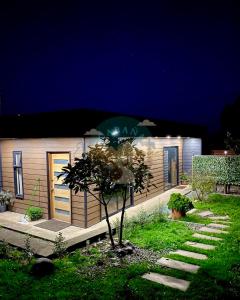 a small house with a tree in front of it at Cabaña entre Bosques in Concepción