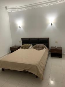 a bedroom with a large bed and two night stands at Villa Syrine Djerba in Al Ḩaddādah +13 photos