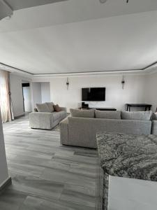 a living room with couches and a flat screen tv at Noble Park Apartment in Kiserian