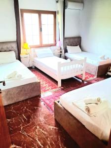 a room with three beds in a room at Villa Rexho in Berat