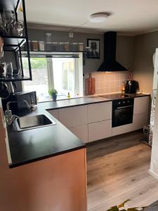 a kitchen with a sink and a counter top at Trolladalen-Sogndal in Sogndal