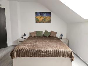 a bedroom with a large bed in a white room at Penzión ANTRACIT in Štúrovo