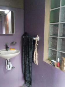 a bathroom with a sink and a mirror at anthurium cabin in Trafalgar