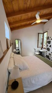 a bedroom with a bed and a ceiling fan at Lagar de Elba in Las Manchas +8 photos
