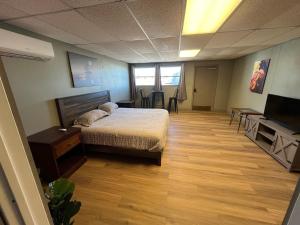 a large room with a bed and a television at Athens House number 7A in Las Vegas