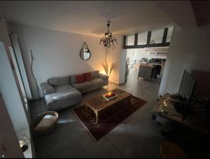 a living room with a couch and a table at Domaine de Camentroun in Pomarez