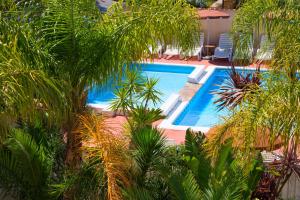 uma vista sobre uma piscina com palmeiras em Argentiere-Club em La Londe-les-Maures