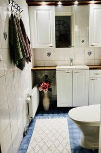 a small bathroom with a sink and a toilet at Villa Aurora in Rovaniemi