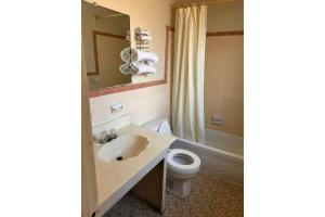 a bathroom with a sink and a toilet and a mirror at Desert Sands Denton near UNT I 35 TX in Denton