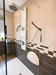 a bathroom with a shower with a toilet at ti ar maez in Mauron +28 photos