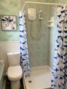 a bathroom with a toilet and a shower at Kinkell House in Inverness