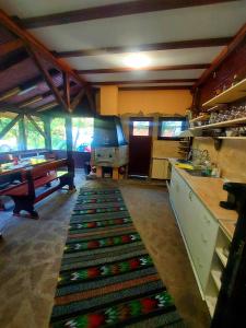 a kitchen with a rug in the middle of a room at Villa Ribarica in Ribarica