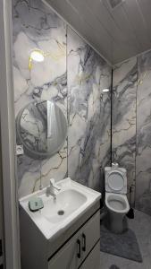 a bathroom with a sink and a toilet at Kolsai Terrassa in Saty