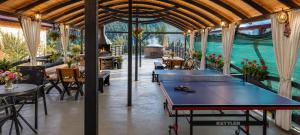 a room with a ping pong table in it at Pensiunea Alex in Borsa