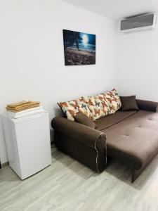 a couch in a living room with a picture on the wall at Apartament Alfa Saturn in Saturn