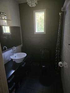 a bathroom with a sink and a toilet and a window at Villa Herttala in Jyväskylä +19 photos