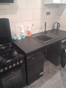 a kitchen counter with a sink and a stove at Second&Home 3 in Kalisz