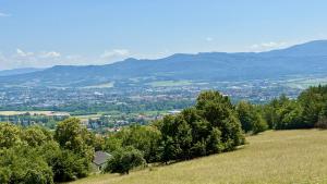 a view of a city from a hill with trees at Belvedere Luxury Suite in Bojnice