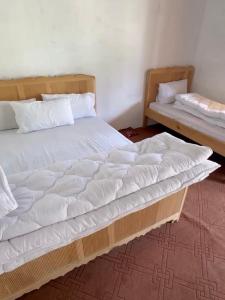 a bedroom with two beds and a bedskirts at Jaaz Heights in Tāl