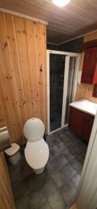 a bathroom with a toilet and a sink and a shower at Lauvåsen Rooms Langleiken in Sør-Fron +7 photos