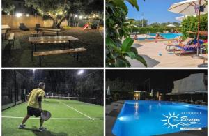 a collage of four pictures of a man playing tennis at GLAMPING by SUNBEAM in Leporano Marina