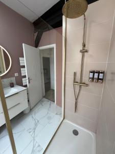 a bathroom with a shower and a sink at Lion Or - Downtown - Sens in Sens +10 photos