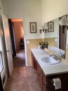 a bathroom with a sink and a mirror at Cedarwood Chateau in Cambridge +33 photos