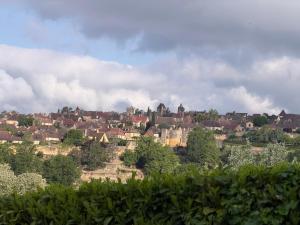 a town on top of a hill with houses at Le Clos Saint James 5 étoiles in Domme
