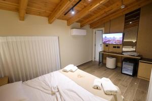 a bedroom with a bed and a tv in it at Kruja Gate in Krujë