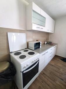 a kitchen with a stove and a microwave at Apartman Soldat in Šipovo