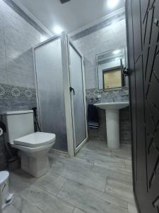 a bathroom with a toilet and a sink at Beachfront First floor mekad in Oued Laou +23 photos