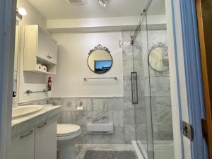 a bathroom with a shower and a toilet and a sink at Montreal Hideaway in a Residential area in Montreal +8 photos