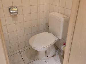 a bathroom with a white toilet in a stall at B&B Mercator in Ostend +9 photos