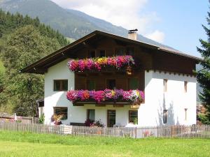dom z pudełkami kwiatów na boku w obiekcie Haus Gabi w Neustift im Stubaital