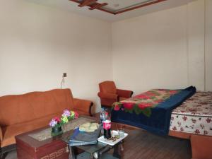 a living room with a couch and a bed at Hotel Ravi Park Lahore in Lahore