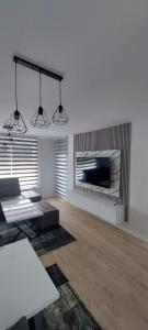 a living room with a couch and a flat screen tv at Apartman Eldin Panonika in Tuzla